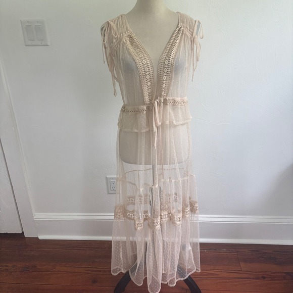 express Dresses & Skirts - Express Mesh Maxi Dress Small Nude Beige Sheer Boho Festival Cover Up layering